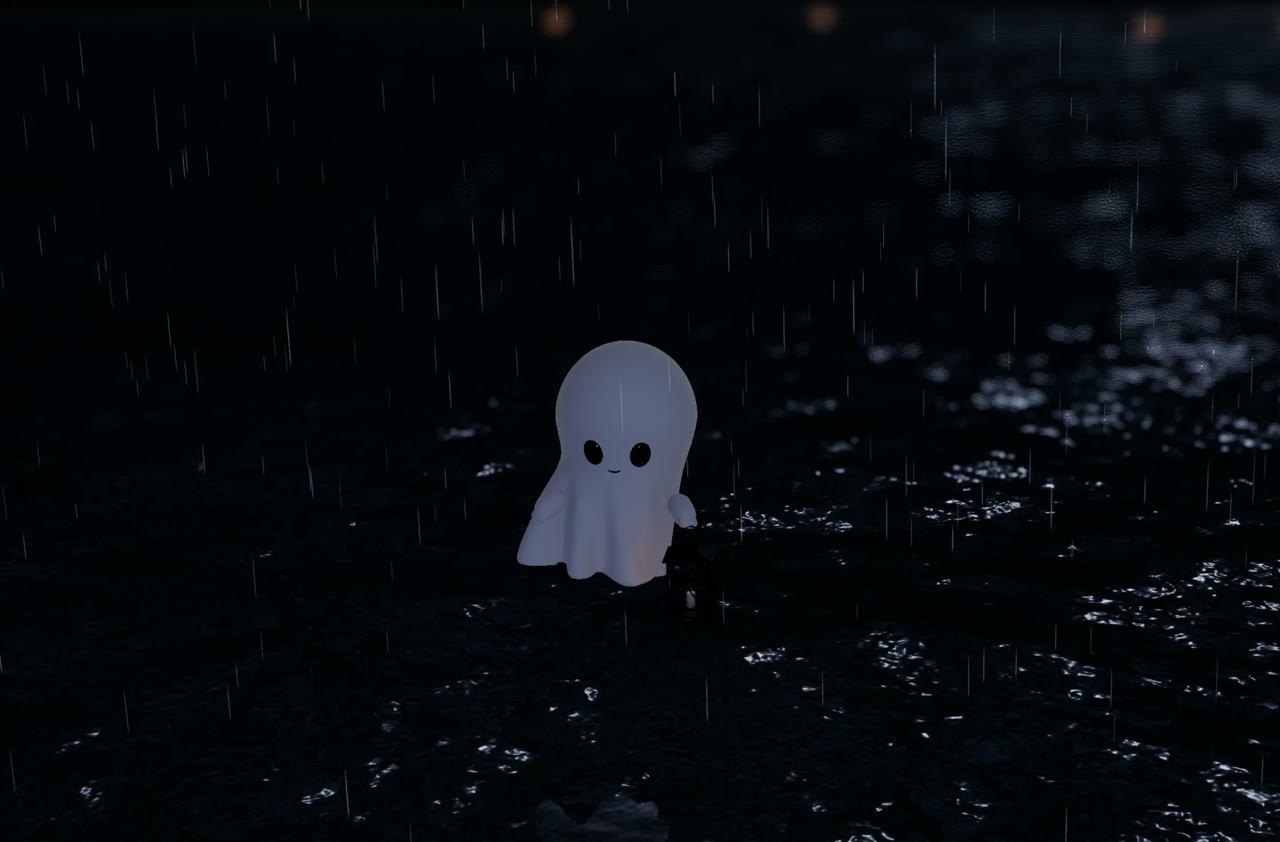 Lantern off: the same character looks smaller and lonelier in cold light.